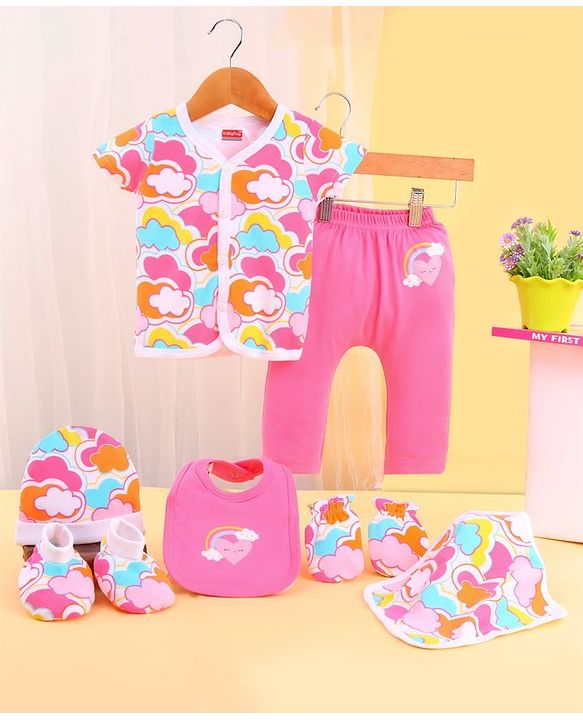 Babyhug 100 % Cotton Baby Clothing Gift Sets Pack of 7 - Pink