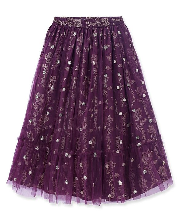 Pine Kids Woven Half Sleeves Floral Foil Printed Choli Lehenga & Dupatta  Set with Sequins - Wine