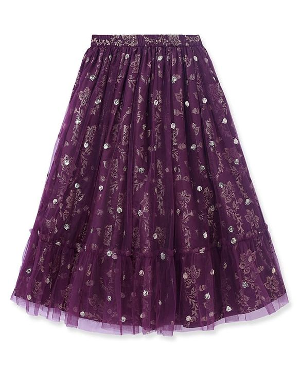 Pine Kids Woven Half Sleeves Floral Foil Printed Choli Lehenga & Dupatta  Set with Sequins - Wine