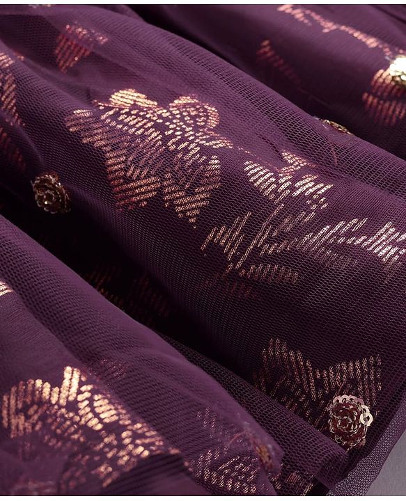 Pine Kids Woven Half Sleeves Floral Foil Printed Choli Lehenga & Dupatta  Set with Sequins - Wine