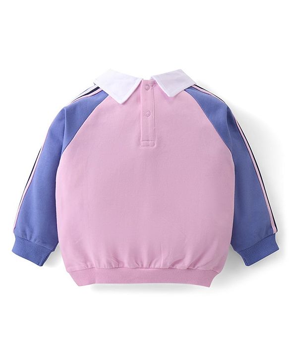 Babyhug Cotton Knit Raglan Sleeves Collared T-Shirt & Lounge Pants Set With Kangaroo Pockets & Text Print - Pink & Blue