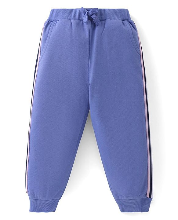 Babyhug Cotton Knit Raglan Sleeves Collared T-Shirt & Lounge Pants Set With Kangaroo Pockets & Text Print - Pink & Blue