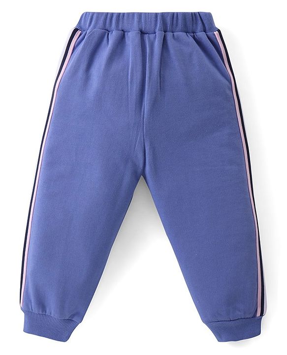 Babyhug Cotton Knit Raglan Sleeves Collared T-Shirt & Lounge Pants Set With Kangaroo Pockets & Text Print - Pink & Blue