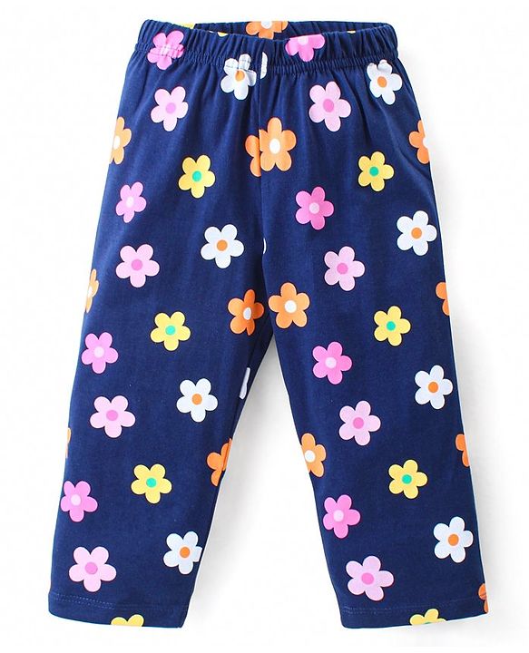 Babyhug Cotton Knit Full Sleeves Night Suit with Fox & Floral Print - Navy