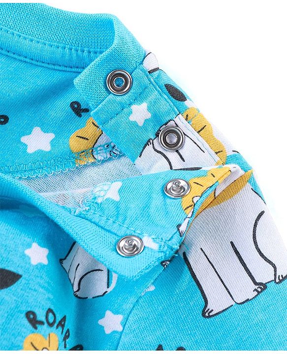 Babyhug Cotton Knit Full Sleeves Night Suit With Lion Print - Blue