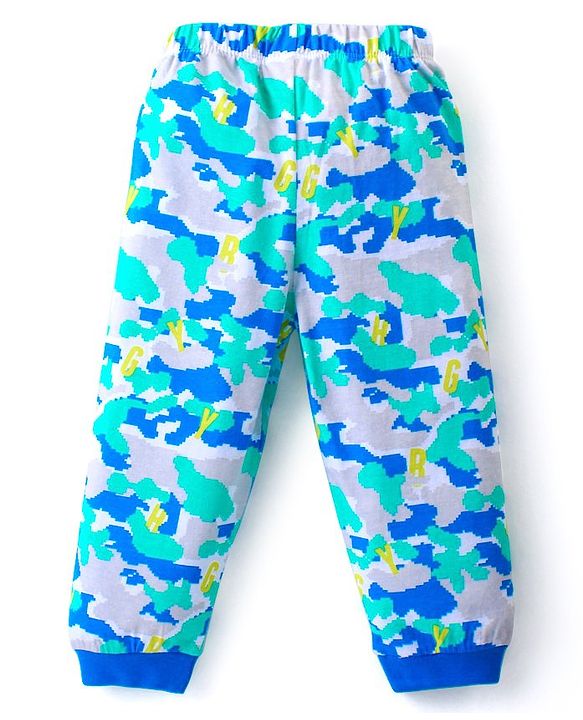 Babyhug Cotton Knit Full Sleeves Night Suit With Camouflage Print - Blue & Melange Grey