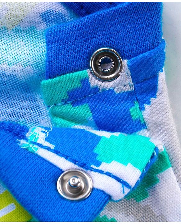 Babyhug Cotton Knit Full Sleeves Night Suit With Camouflage Print - Blue & Melange Grey