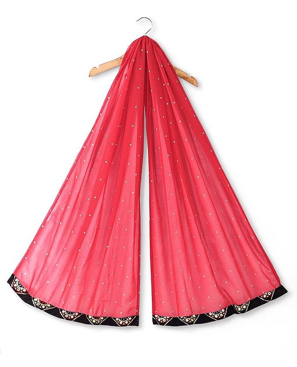 Pine Kids Woven Half Sleeves Banjara Designed Embroidered Choli Lagenga Set with Dupatta -  Red & Navy