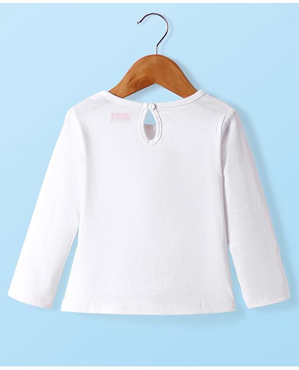 Babyhug 100% Cotton Woven Full Sleeves Antibacterial T-Shirt with Frock & Sheep Applique - White & Pink