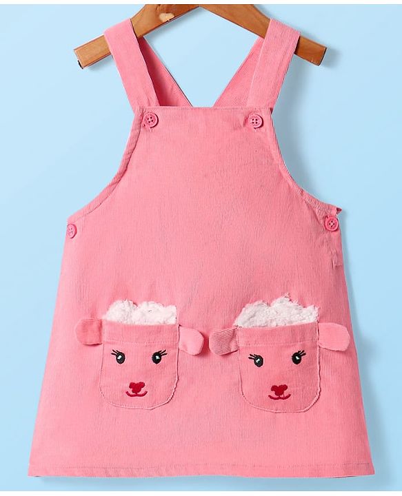 Babyhug 100% Cotton Woven Full Sleeves Antibacterial T-Shirt with Frock & Sheep Applique - White & Pink