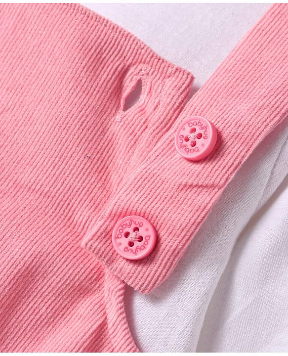Babyhug 100% Cotton Woven Full Sleeves Antibacterial T-Shirt with Frock & Sheep Applique - White & Pink
