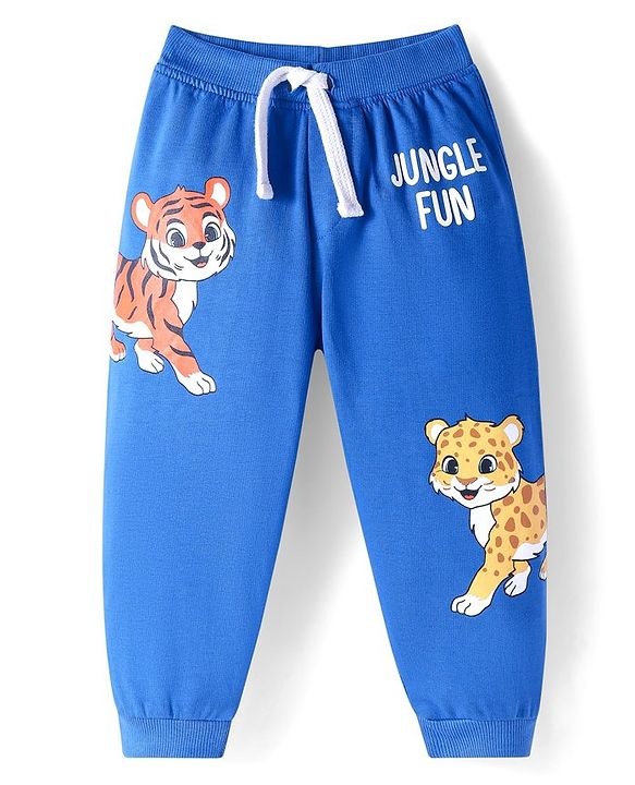 Babyhug Cotton Knit Full Length Lounge Pants With Animals Print - Blue