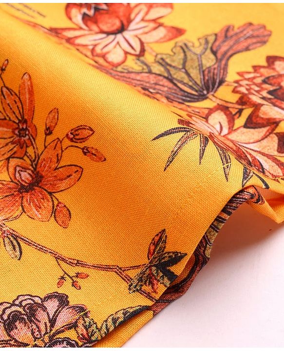 Pine Kids Full Sleeves Floral Printed Kurta & Pajama Set - Mustard Yellow