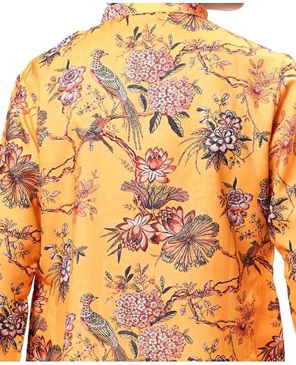 Pine Kids Full Sleeves Floral Printed Kurta & Pajama Set - Mustard Yellow