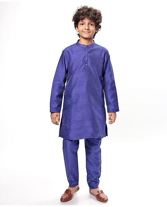 Pine Kids Woven Full Sleeves Solid Colour Kurta Pyjama Set with Floral Printed Nehru Jacket - Violet