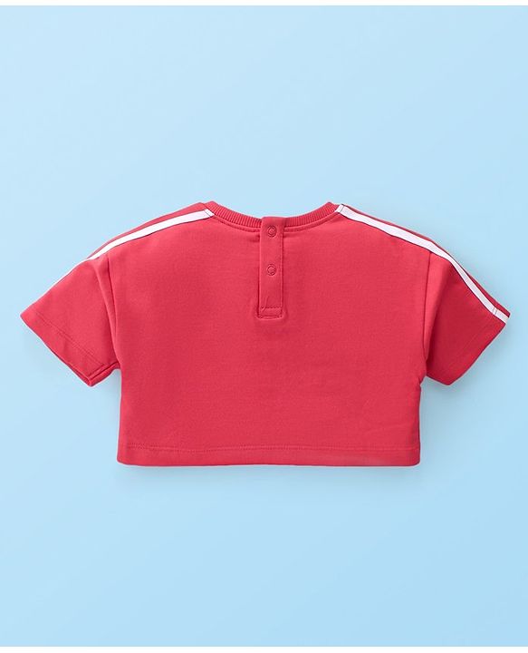 Babyhug Cotton Knit Half Sleeves Text Printed Crop Top With Inner Tee & Lounge Pants - Red