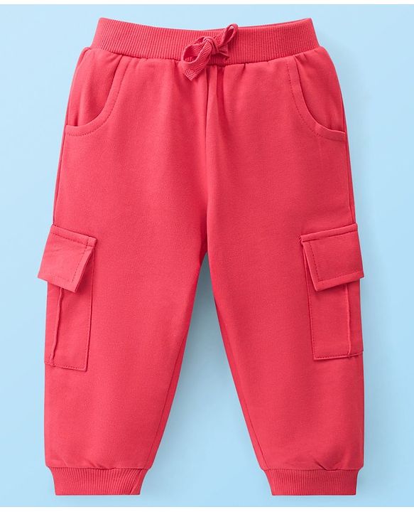 Babyhug Cotton Knit Half Sleeves Text Printed Crop Top With Inner Tee & Lounge Pants - Red