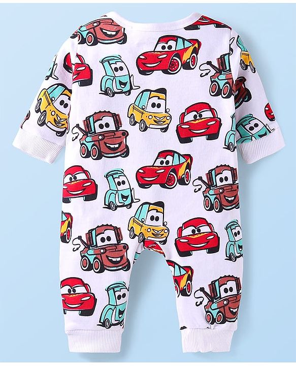 Babyhug Disney Interlock Knit Full Sleeves Front Open Rompers with Cars Graphics Pack of 2 - White & Yellow