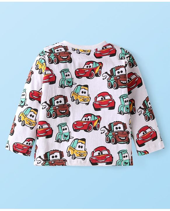 Babyhug Disney Single Jersey Knit Full Sleeves Cars Printed T-Shirts & Joggers Set - Yellow White & Blue