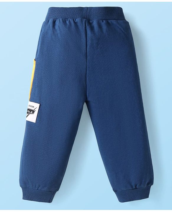 Babyhug Disney Single Jersey Knit Full Sleeves Cars Printed T-Shirts & Joggers Set - Yellow White & Blue
