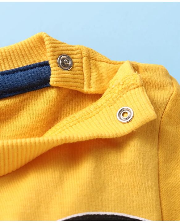 Babyhug Disney Single Jersey Knit Full Sleeves Cars Printed T-Shirts & Joggers Set - Yellow White & Blue