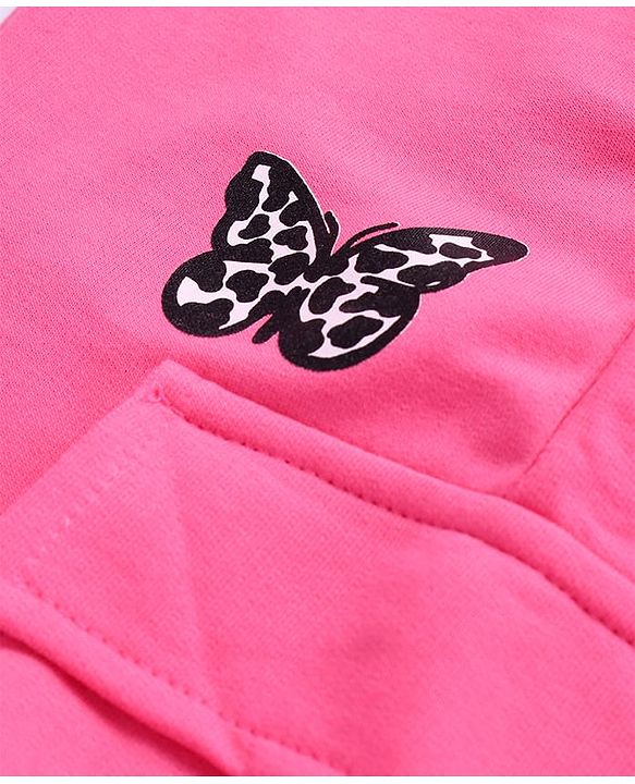 Pine Kids Cotton Knit Full Length Lounge Pants With Butterfly Print - Dark Pink