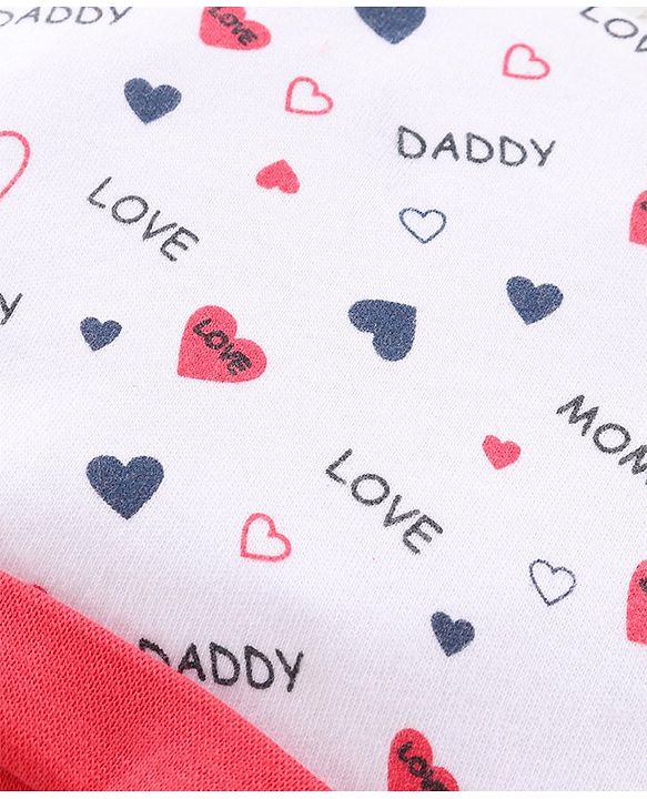 Babyhug 100% Cotton Knit Cap With Hearts Print - White