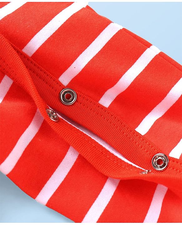 Babyhug Cotton Knit Full Sleeves Stripe & Animal Printed Footed Sleep Suits Pack of 2- Green & Red