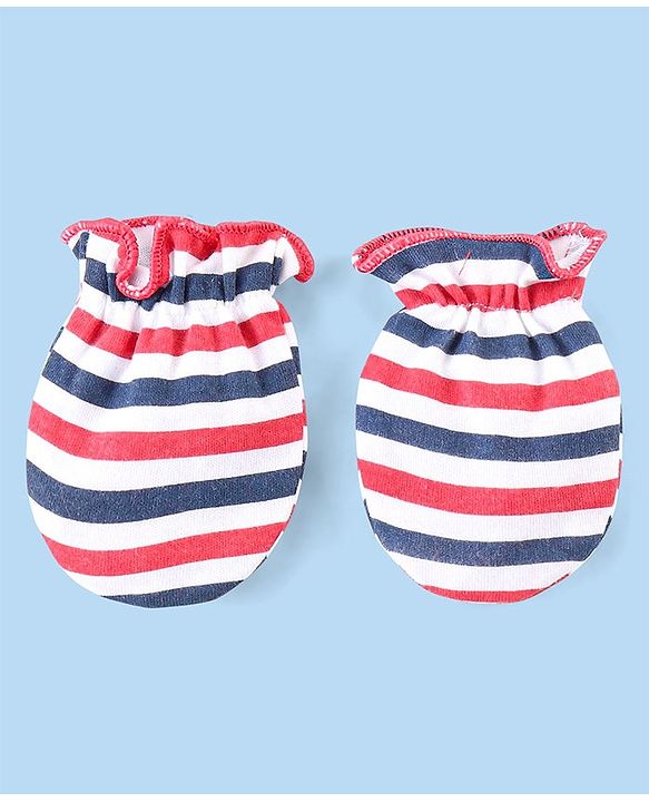 Babyhug Interlock Knit Striped & Solid Mittens Pack of 3 - Pink & White
