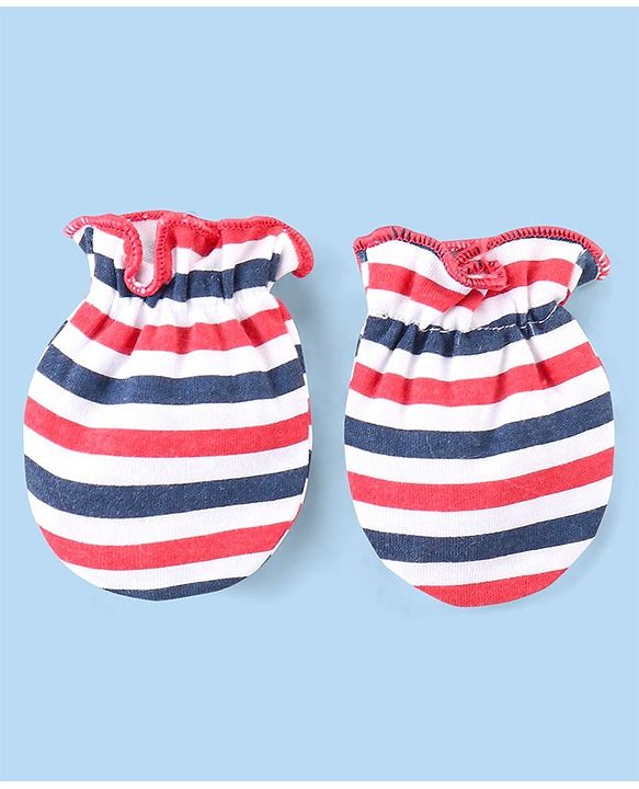 Babyhug Interlock Knit Striped & Solid Mittens Pack of 3 - Pink & White
