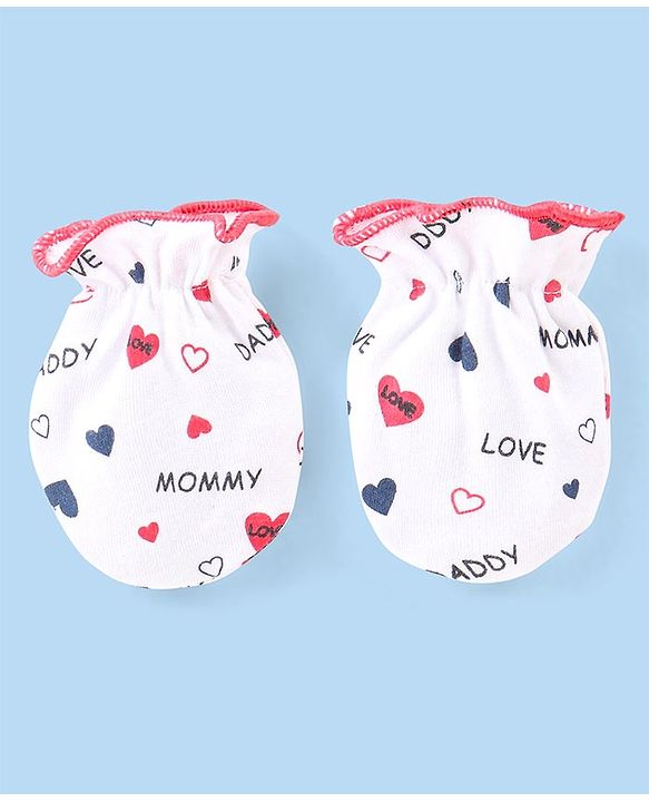 Babyhug Interlock Knit Striped & Solid Mittens Pack of 3 - Pink & White