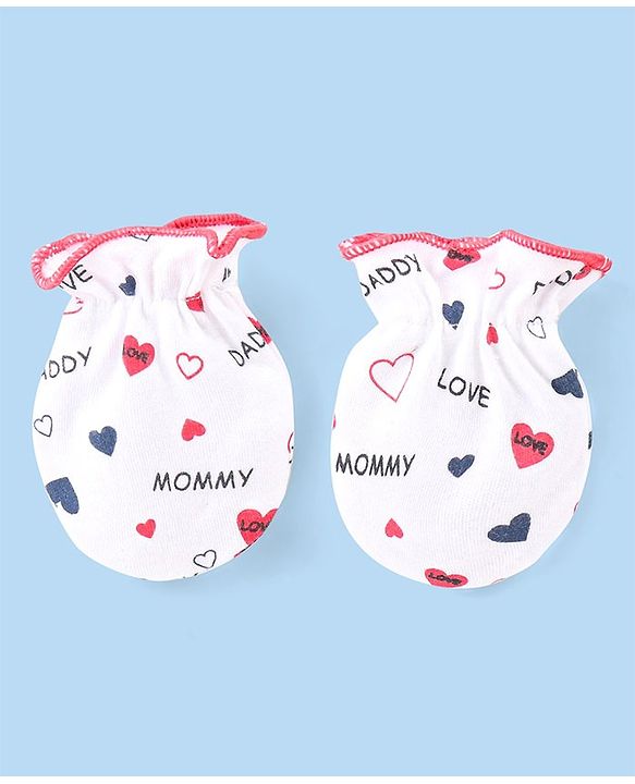 Babyhug Interlock Knit Striped & Solid Mittens Pack of 3 - Pink & White