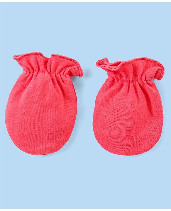 Babyhug Interlock Knit Striped & Solid Mittens Pack of 3 - Pink & White