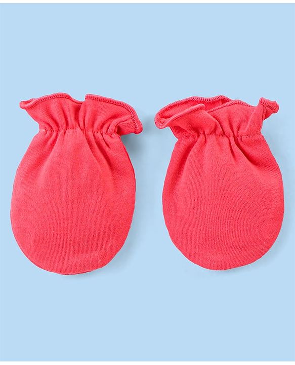 Babyhug Interlock Knit Striped & Solid Mittens Pack of 3 - Pink & White