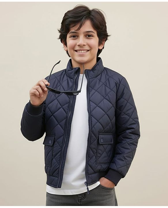 Pine Kids  Full Sleeves Padded Quilted  Jacket Solid Colour - Navy Blue