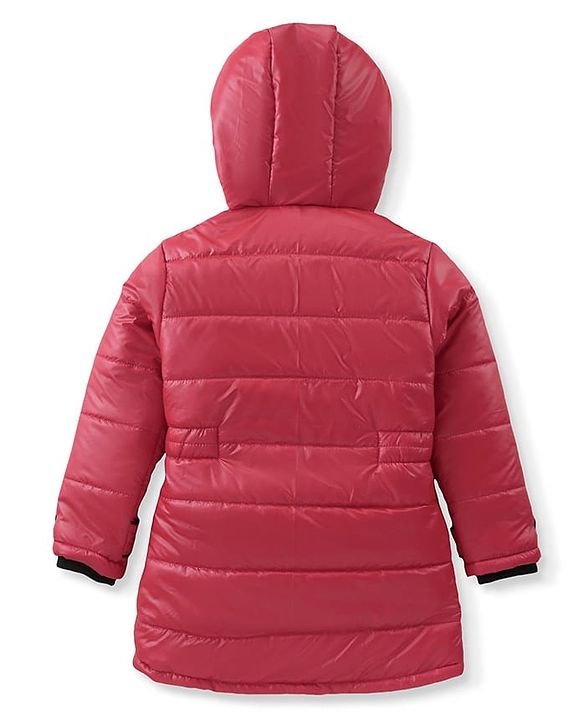 Pine Kids Woven Full Sleeves Padded Hooded Jacket with Quilted Design & Text Patch Detailing - Red