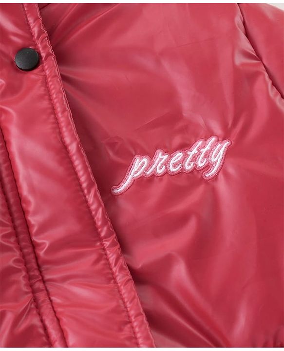 Pine Kids Woven Full Sleeves Padded Hooded Jacket with Quilted Design & Text Patch Detailing - Red