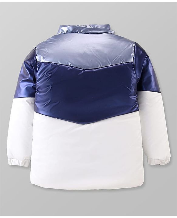 Pine Kids Woven Full Sleeves Padded Jacket with Detachable Hood - Navy Blue & White