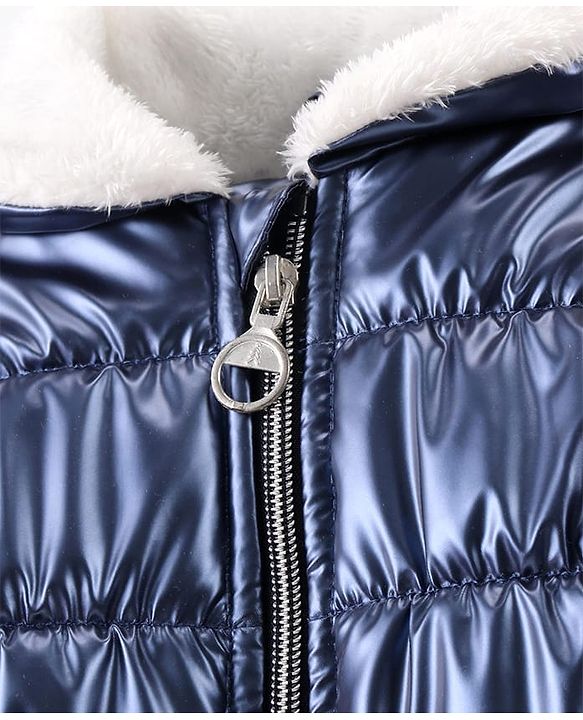 Pine Kids Woven Full Sleeves Padded Quilted Jacket with Fur Detailing At Collar - Blue