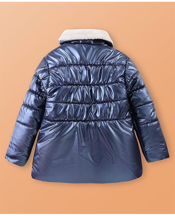 Pine Kids Woven Full Sleeves Padded Quilted Jacket with Fur Detailing At Collar - Blue