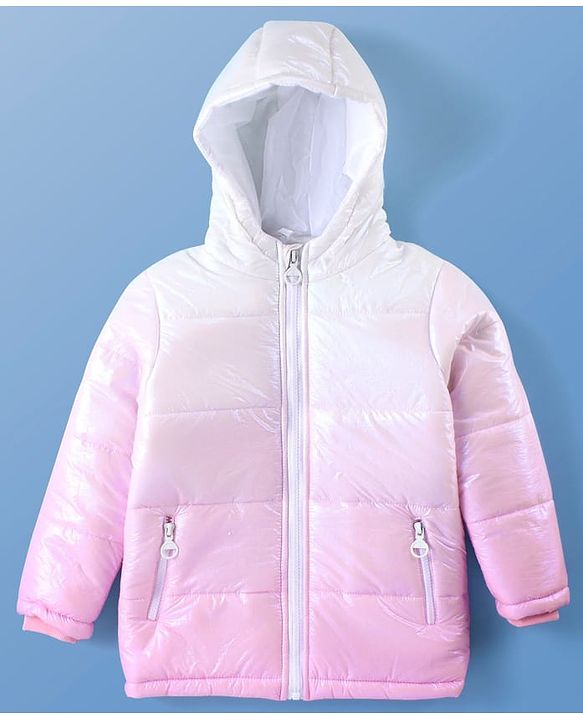 Pine Kids Woven Full Sleeves Front Open Padded Hooded Jacket with Ombre Design - White