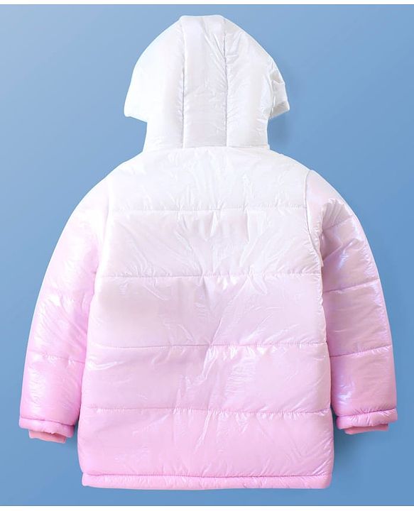 Pine Kids Woven Full Sleeves Front Open Padded Hooded Jacket with Ombre Design - White