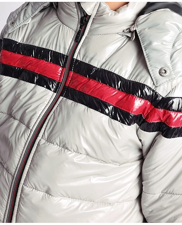 Pine Kids Woven Full Sleeves Padded Winter Jacket with Detachable Hood & Pockets - Light Grey