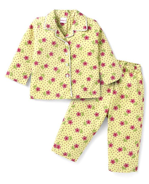 Babyhug Cotton Knit Full Sleeves Bear Print Night Suit - Red