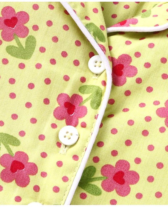 Babyhug Cotton Woven Full Sleeves Night Suit Floral Print - Lemon Yellow