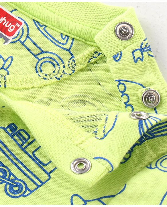 Babyhug Cotton Knit  Full Sleeves Night Suit Vehicles Print - Light Green
