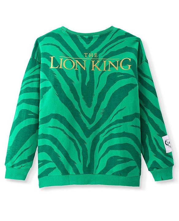 Pine Kids Disney Terry Knit Full Sleeves Sweatshirt With Camouflage Design & Lion King Graphics - Green