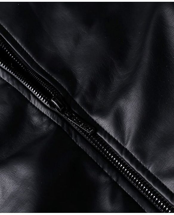 Pine Kids Woven Solid Color Full Sleeves Leather Jacket - Black