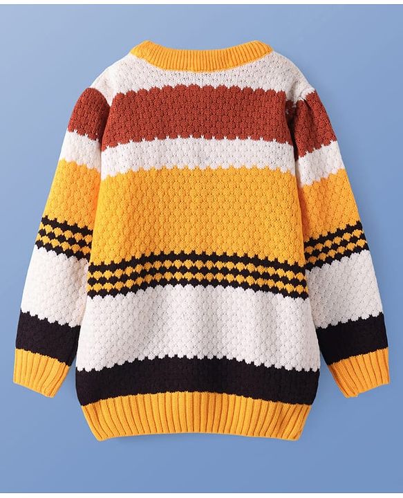 Pine Kids Knitted Full Sleeves Pullover Sweater With Colour Block Design - Yellow