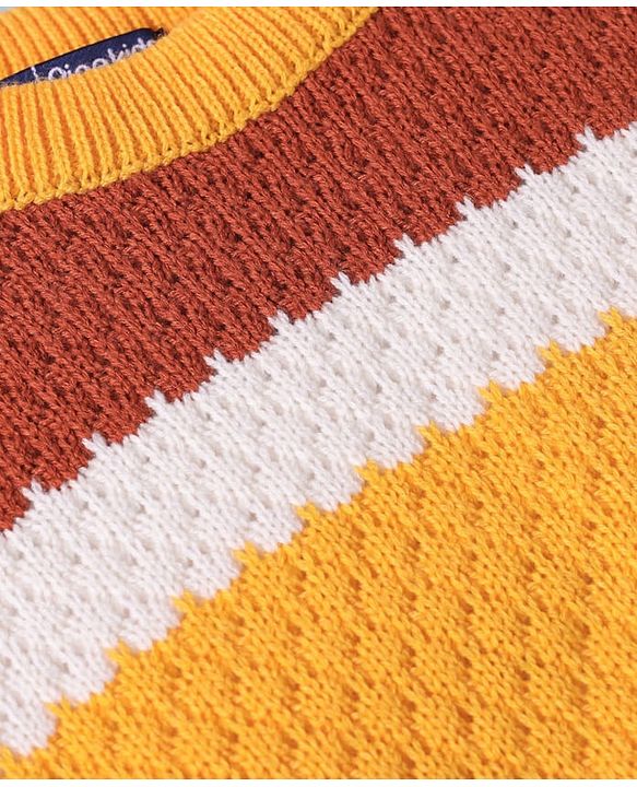 Pine Kids Knitted Full Sleeves Pullover Sweater With Colour Block Design - Yellow